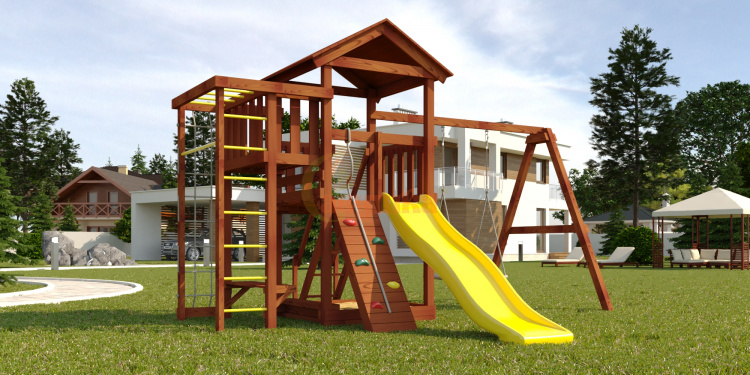 Wooden playground  Mahogany 3 swing 