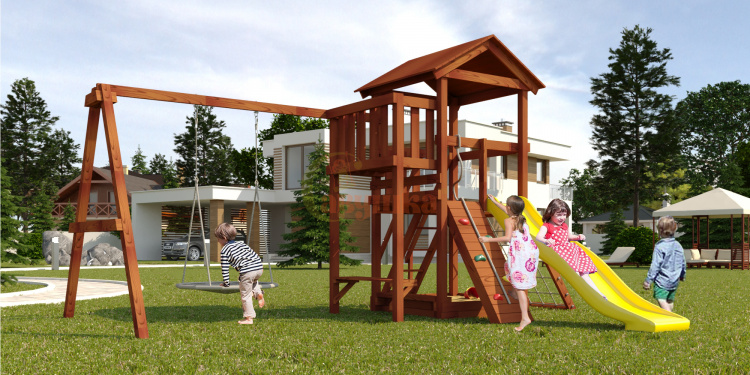 Wooden playground  Mahogany 2 swing